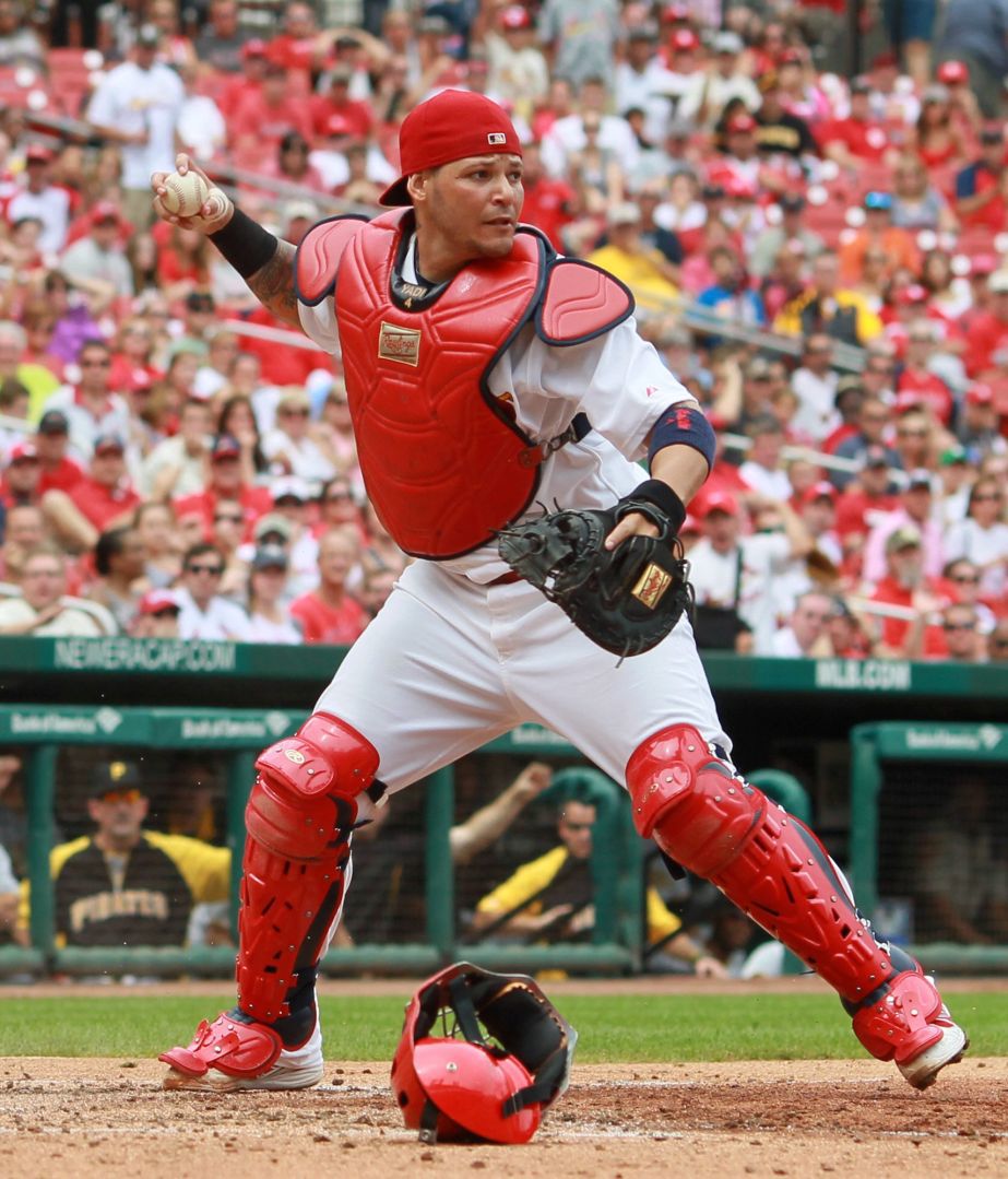 Looking for another out against Pirates, Molina gets ready